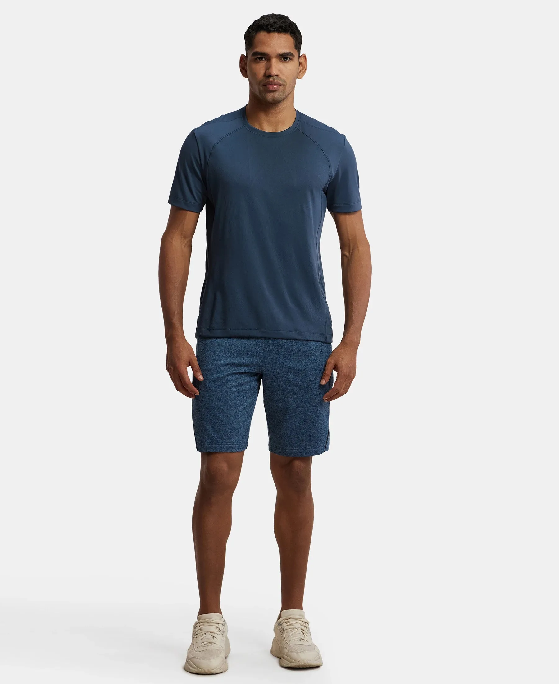 Soft Touch Microfiber Elastane Stretch Shorts with StayFresh Treatment - Blue Marl