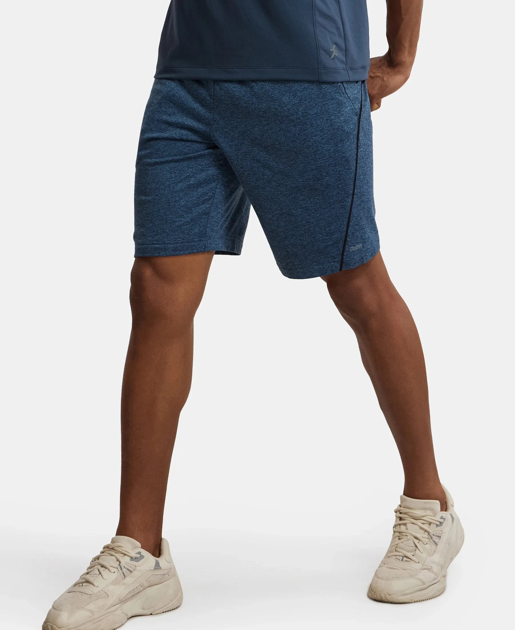 Soft Touch Microfiber Elastane Stretch Shorts with StayFresh Treatment - Blue Marl