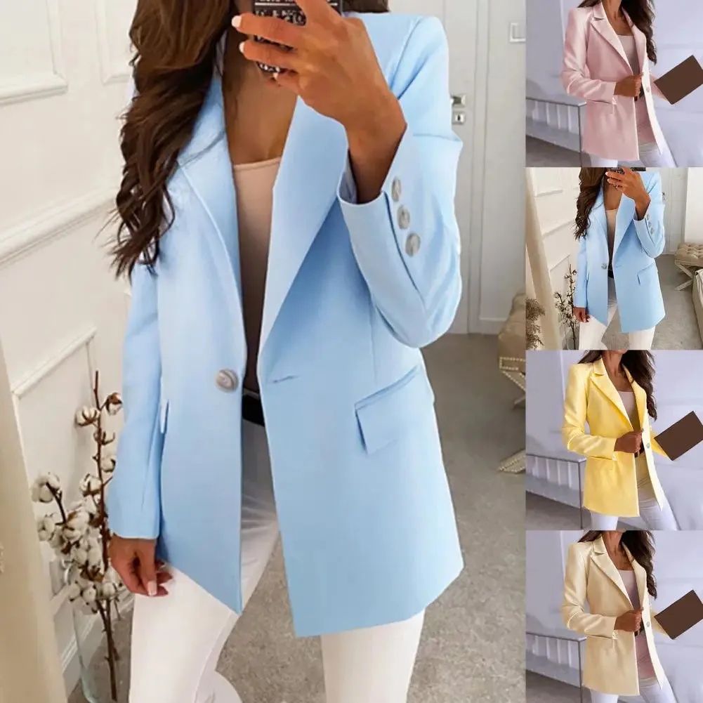 Solid Color Long Sleeve Blazer for Daily Wear