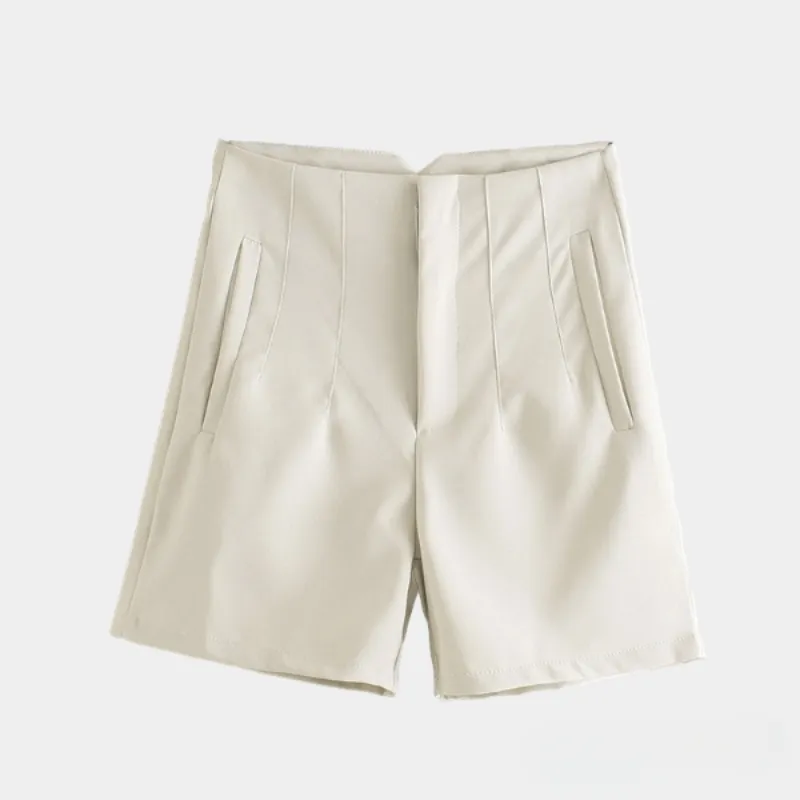 Solid High Waist Zipper Shorts
