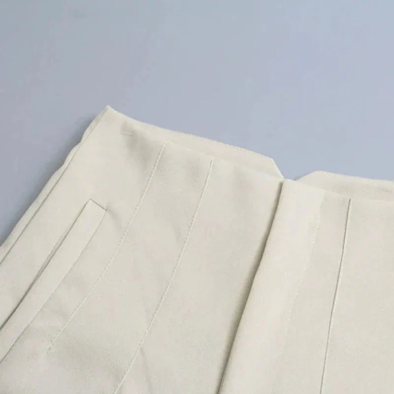 Solid High Waist Zipper Shorts