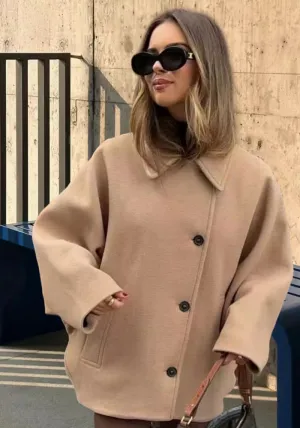 Sophisticated Turndown Collar Long Sleeve Jacket for Timeless Outerwear Elegance