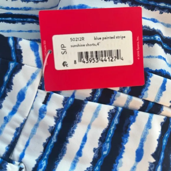 Spanx Small Shorts Sunshine 4” in Blue Painted Stripe NWT