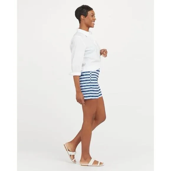 Spanx Sunshine Shorts, 6&quot; Blue Painted Stripe Medium NWT