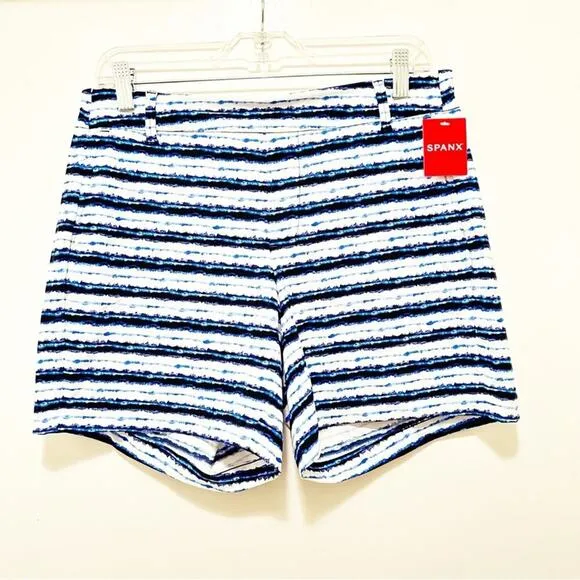 Spanx Sunshine Shorts, 6&quot; Blue Painted Stripe XLarge NWT