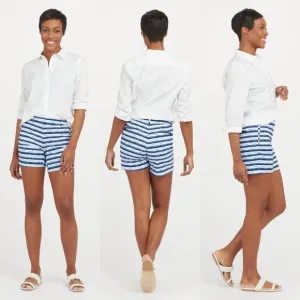 Spanx Sunshine Shorts, 6&quot; Blue Painted Stripe XLarge NWT