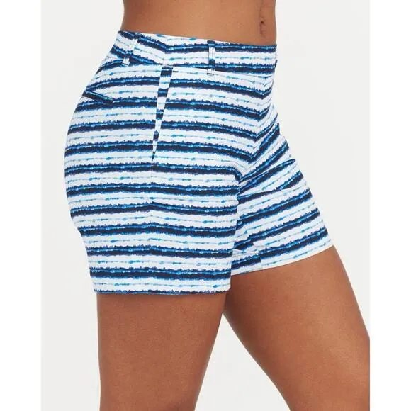 Spanx Sunshine Shorts, 6&quot; Blue Painted Stripe XLarge NWT