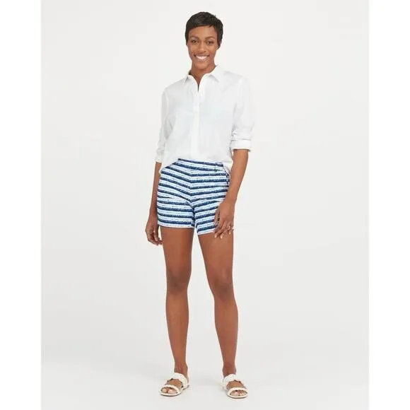 Spanx Sunshine Shorts, 6&quot; Blue Painted Stripe XLarge NWT
