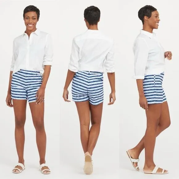 Spanx Sunshine Shorts, 6&quot; Blue Painted Stripe XLarge NWT