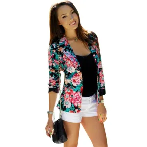 Spring Women One Button Jacket Slim Casual Business Blazer Suit Floral Coat Outwear