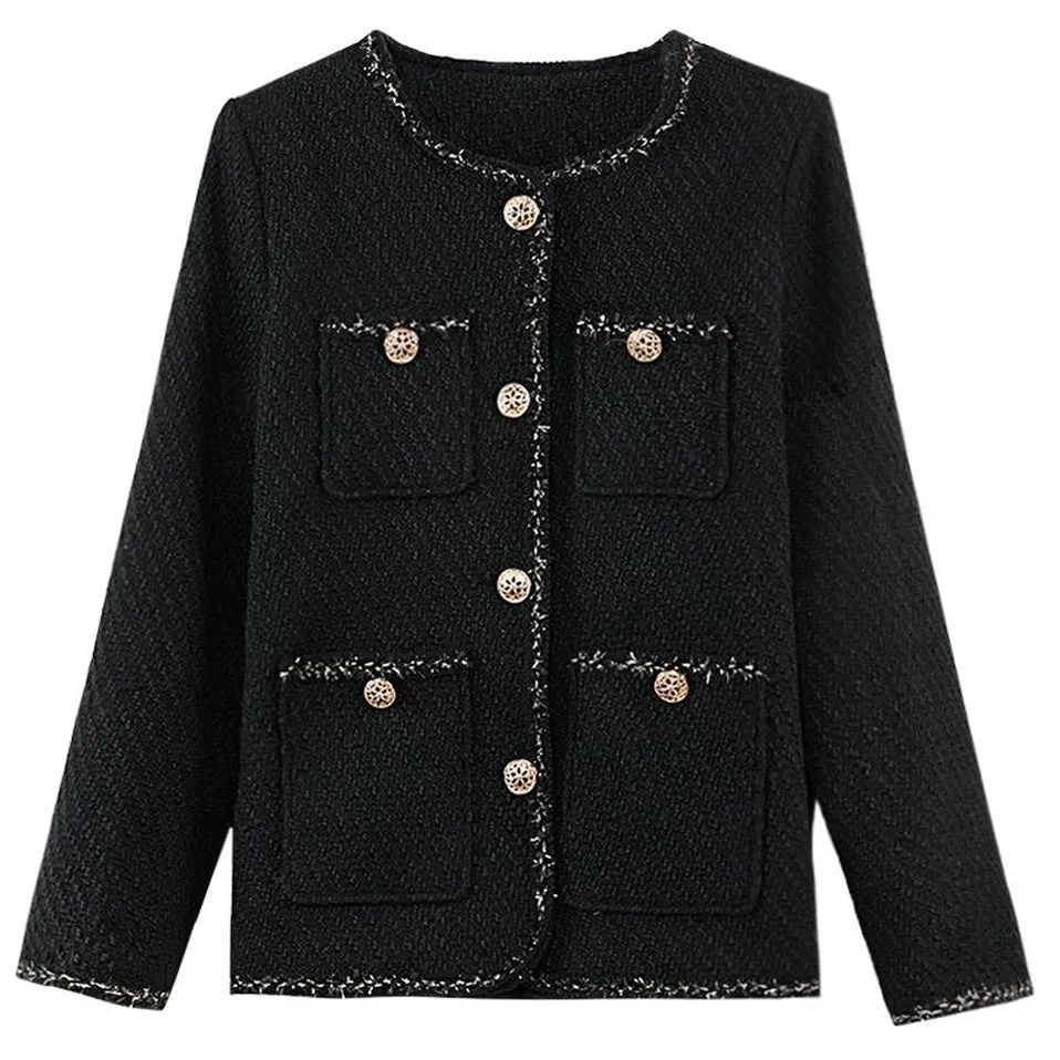 Stylish Cropped Black Blazer with French Flair and Contrast Trim