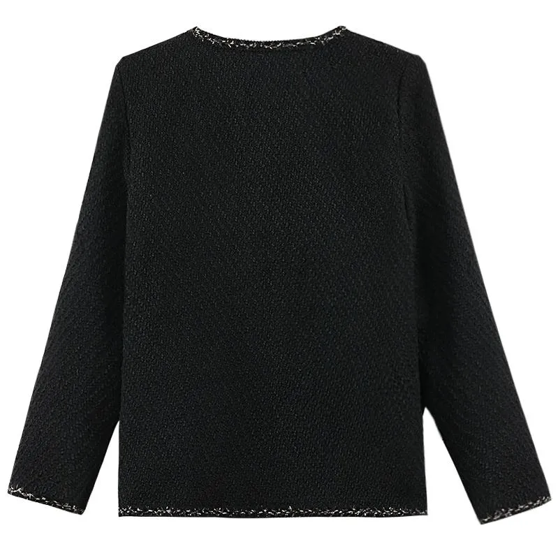 Stylish Cropped Black Blazer with French Flair and Contrast Trim