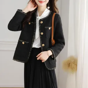 Stylish Cropped Black Blazer with French Flair and Contrast Trim