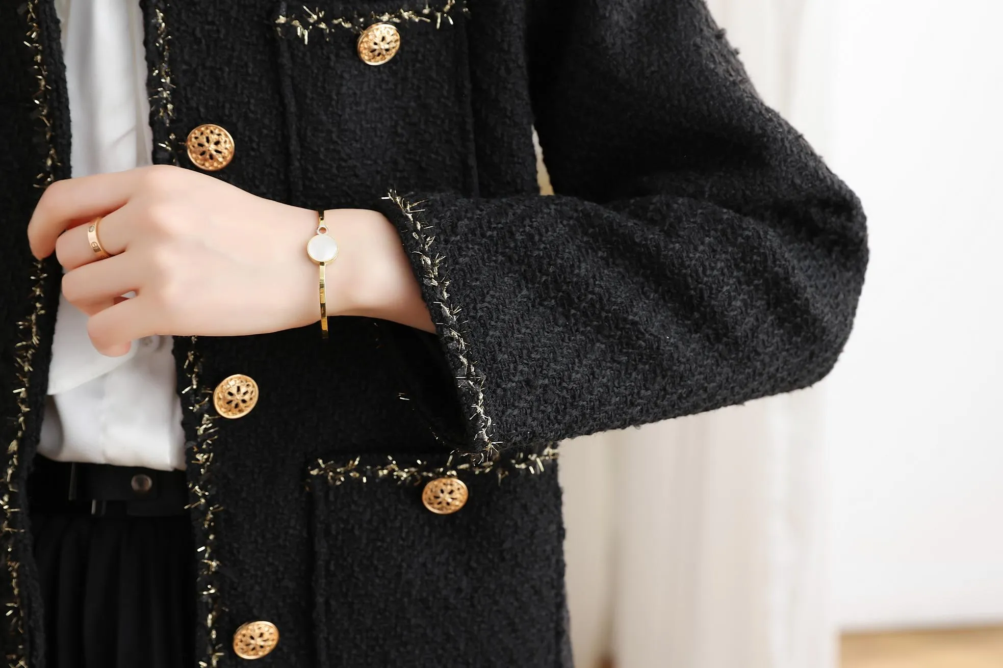Stylish Cropped Black Blazer with French Flair and Contrast Trim