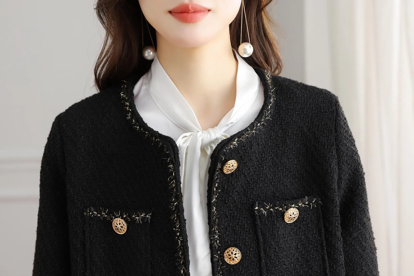 Stylish Cropped Black Blazer with French Flair and Contrast Trim