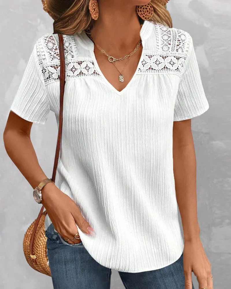 Stylish Emely V-neck T-shirt with Lace