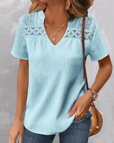 Stylish Emely V-neck T-shirt with Lace