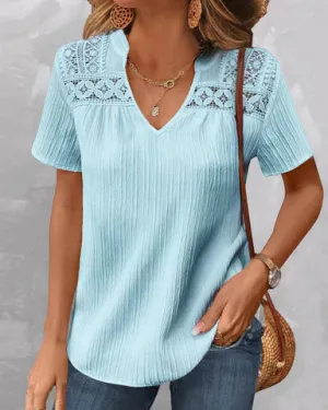 Stylish Emely V-neck T-shirt with Lace