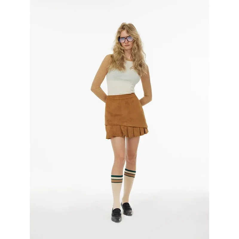 Suede Pleated Mini Skirt