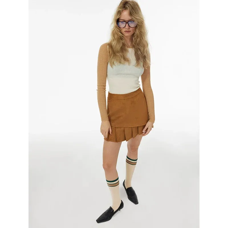 Suede Pleated Mini Skirt