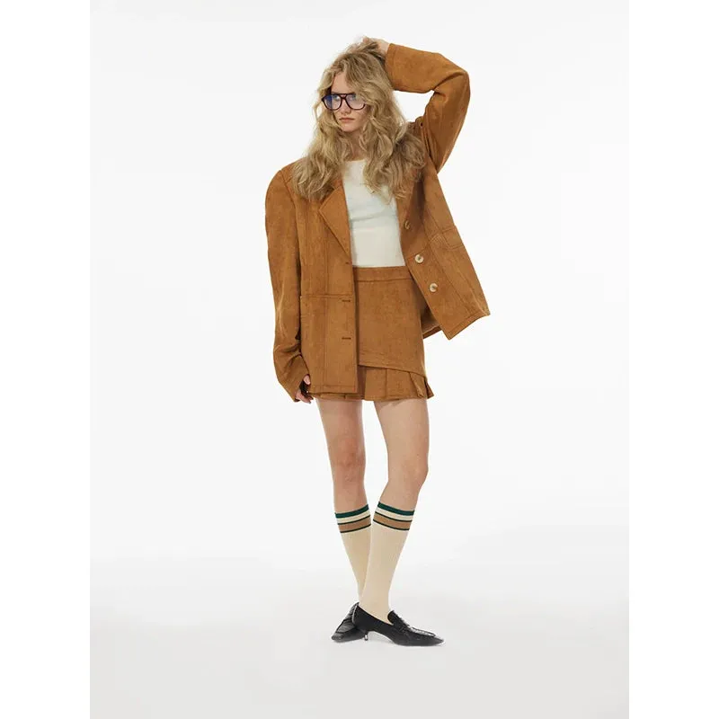 Suede Pleated Mini Skirt