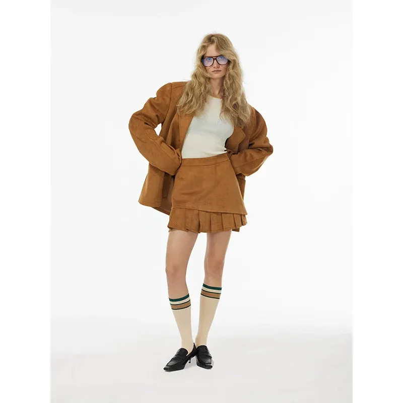 Suede Pleated Mini Skirt