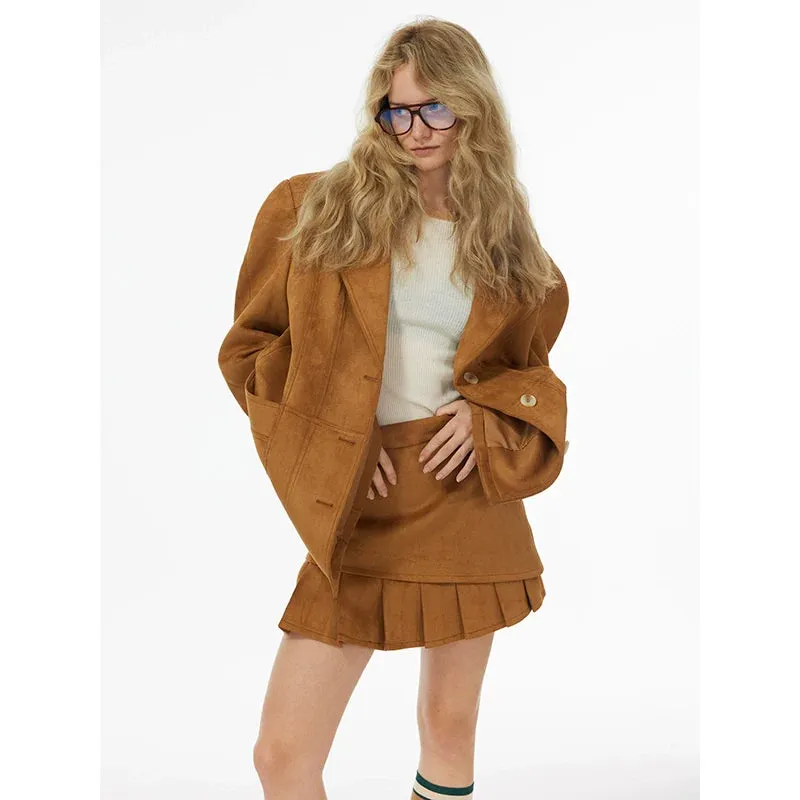 Suede Pleated Mini Skirt