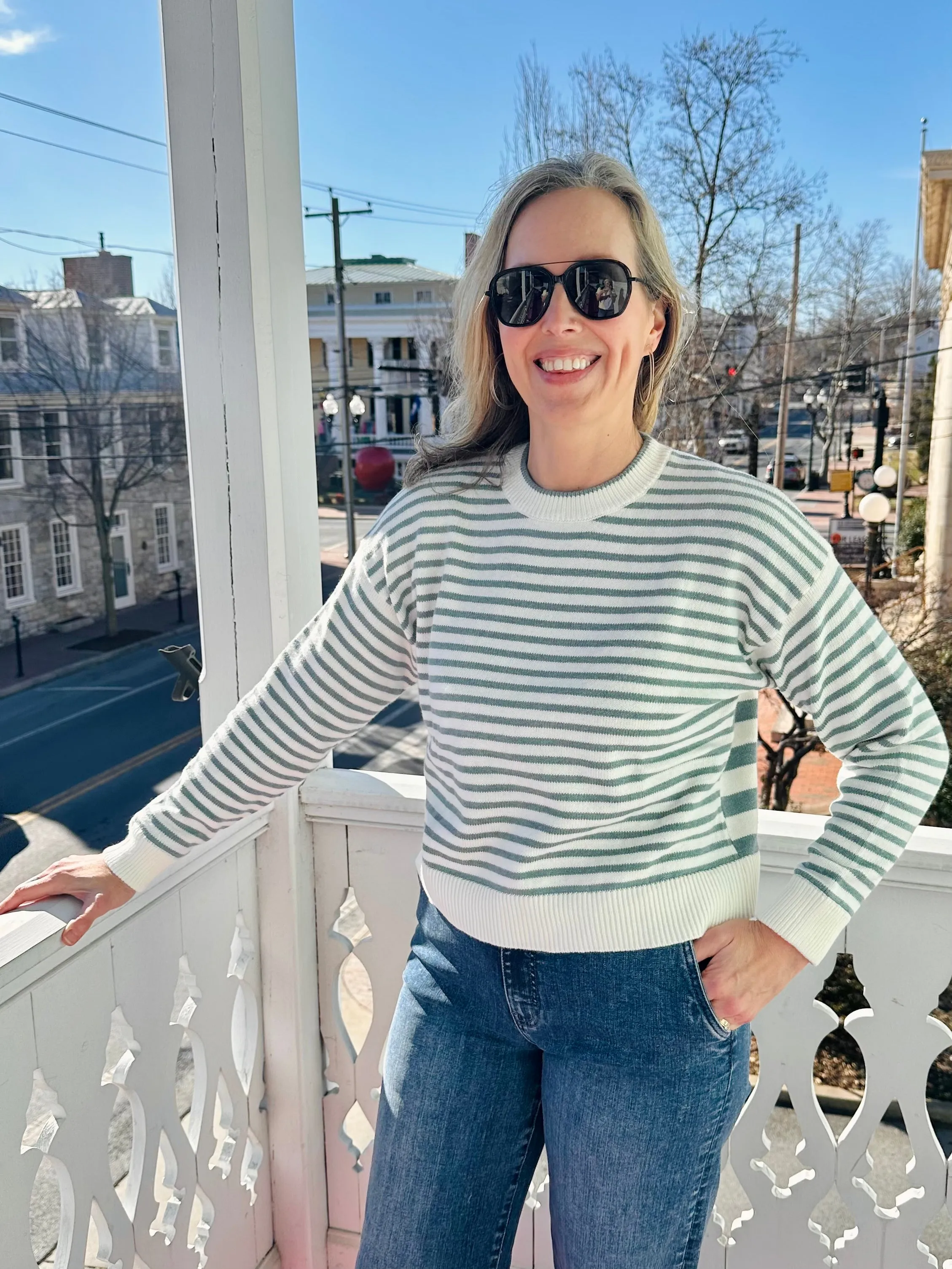 Suki Crewneck Sweater Topaz Stripe
