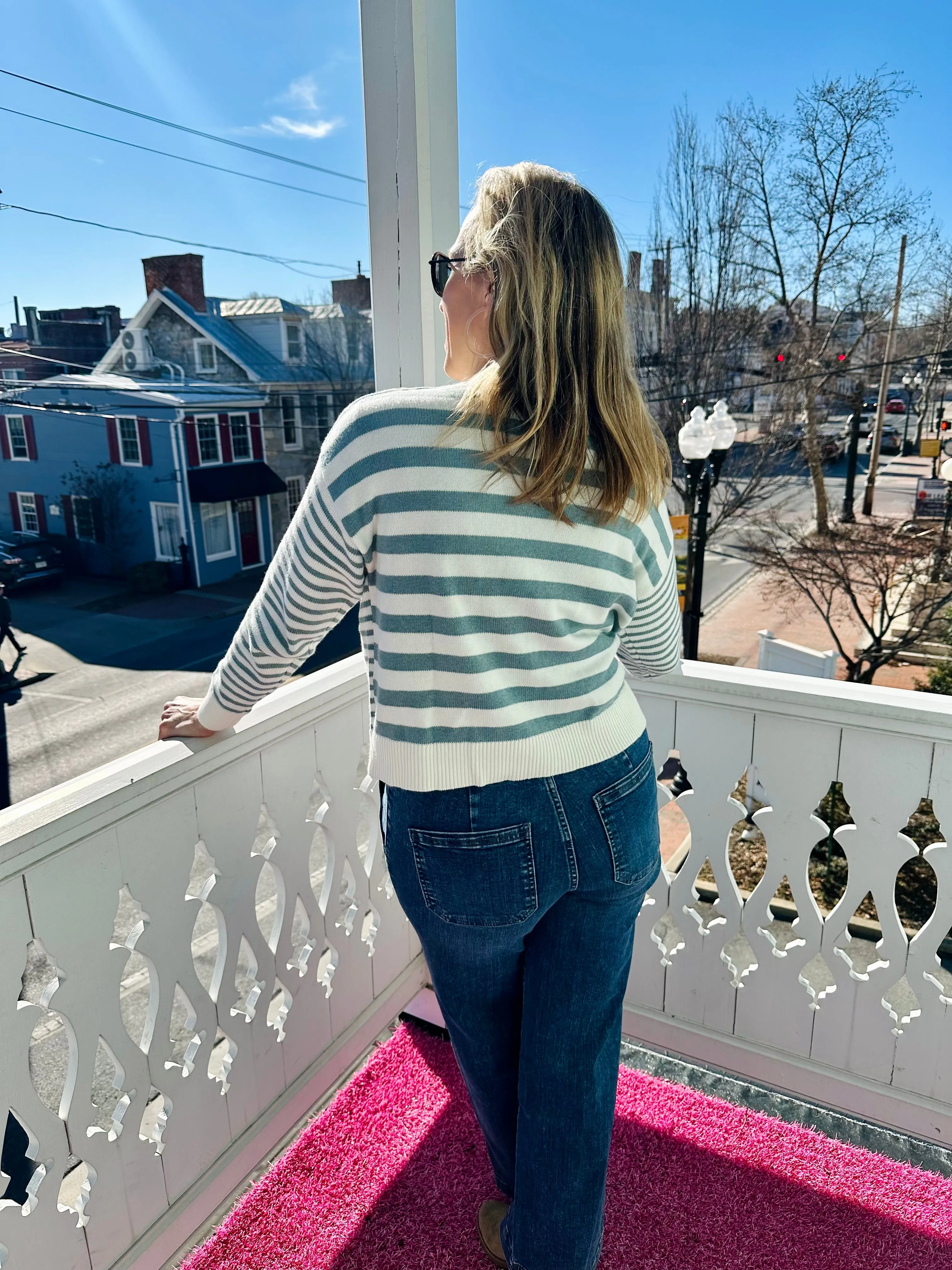 Suki Crewneck Sweater Topaz Stripe