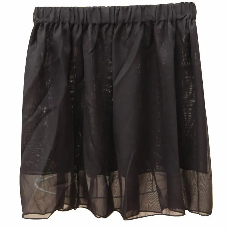 Summer Chiffon Women Skirt Tulle Girls Above Knee Short Nude Mini Casual Skirts NO BELT