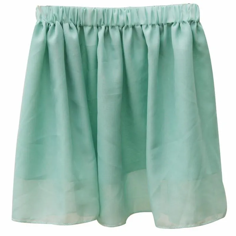Summer Chiffon Women Skirt Tulle Girls Above Knee Short Nude Mini Casual Skirts NO BELT