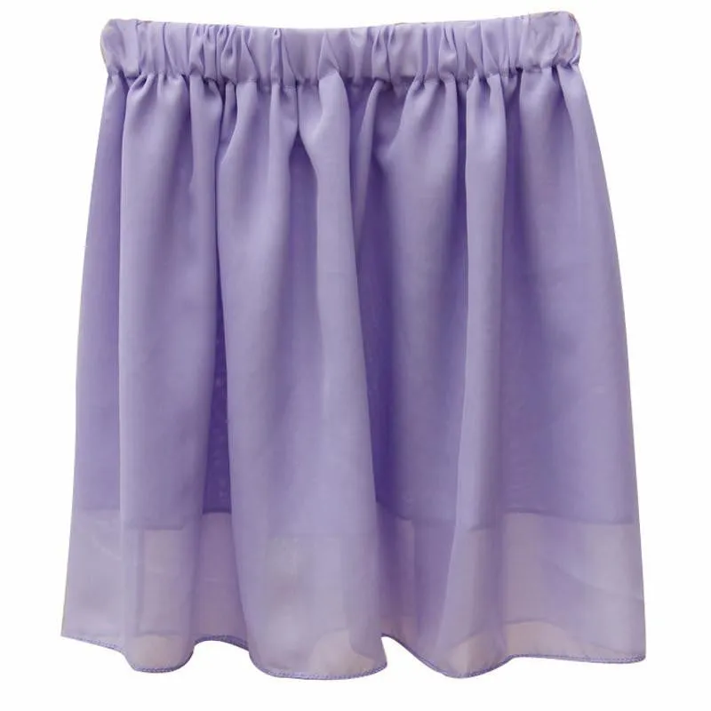 Summer Chiffon Women Skirt Tulle Girls Above Knee Short Nude Mini Casual Skirts NO BELT