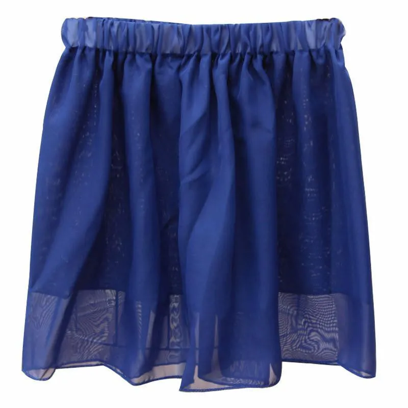 Summer Chiffon Women Skirt Tulle Girls Above Knee Short Nude Mini Casual Skirts NO BELT