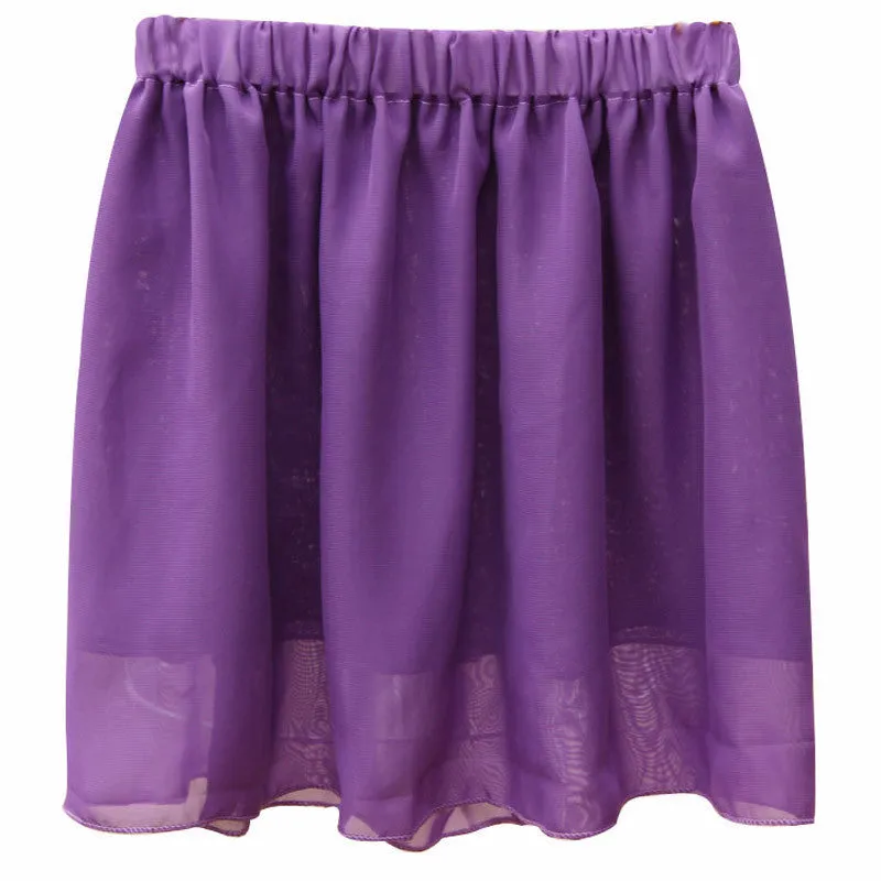 Summer Chiffon Women Skirt Tulle Girls Above Knee Short Nude Mini Casual Skirts NO BELT