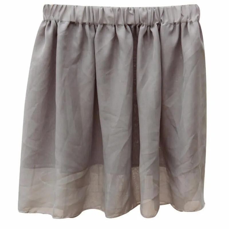 Summer Chiffon Women Skirt Tulle Girls Above Knee Short Nude Mini Casual Skirts NO BELT