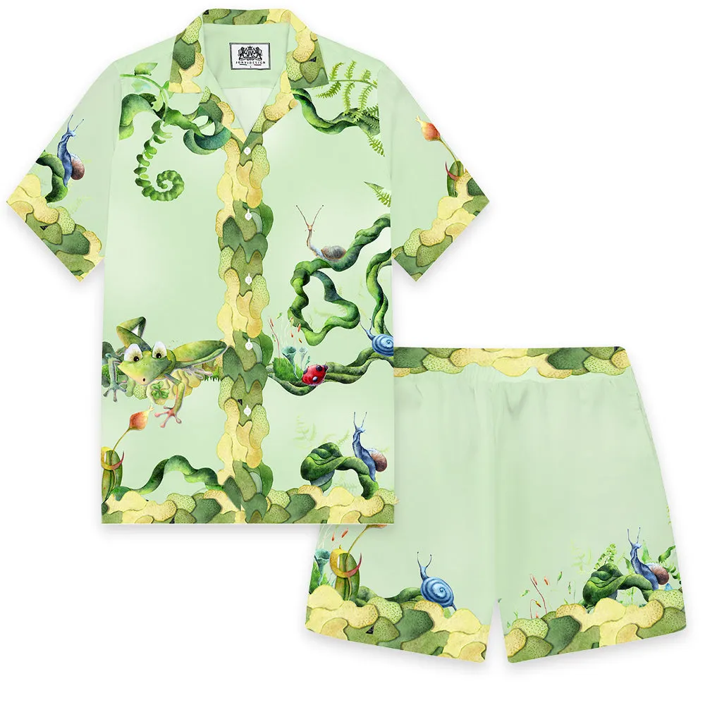 Summer Fresh Light Green Elastic Waistband Casual Shorts