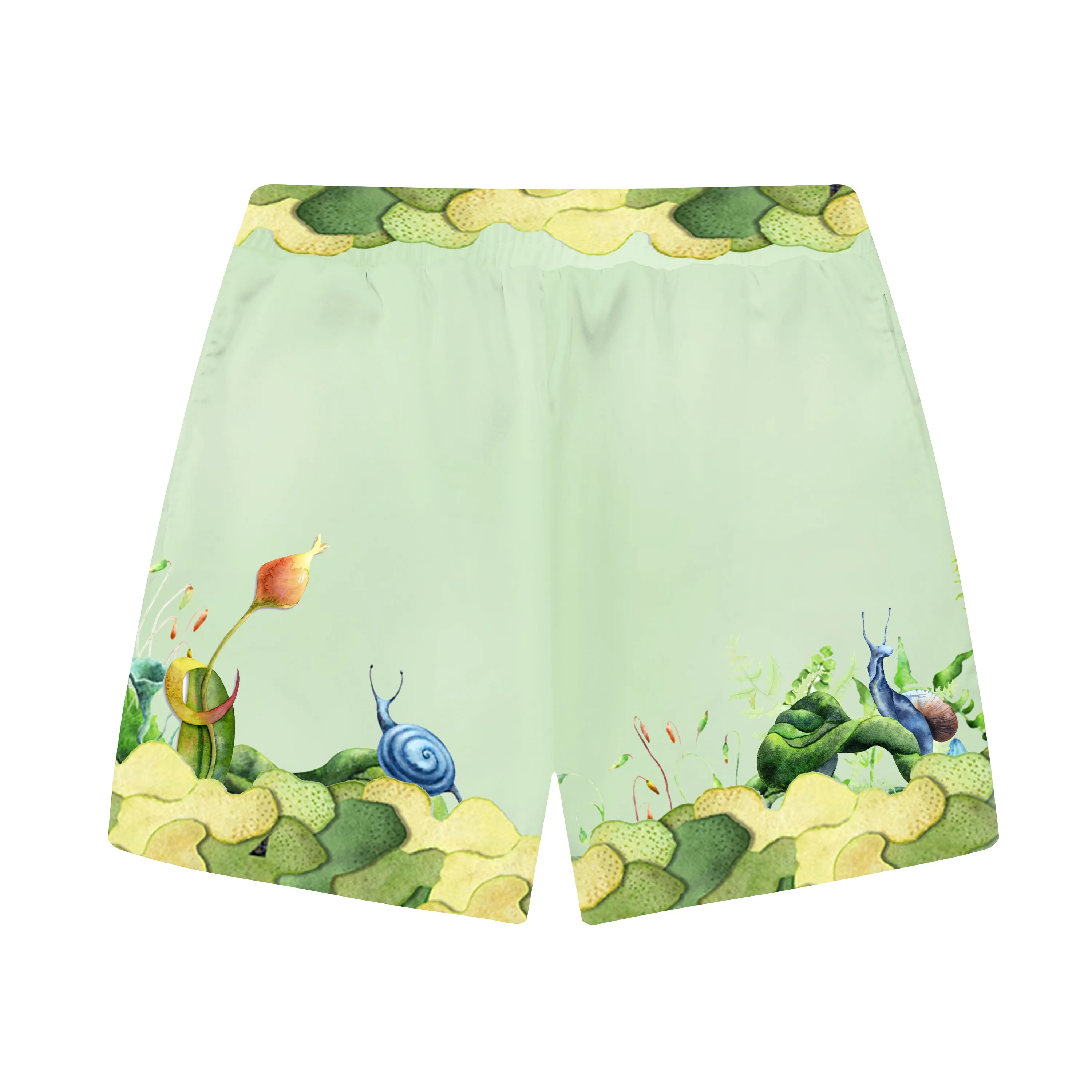 Summer Fresh Light Green Elastic Waistband Casual Shorts