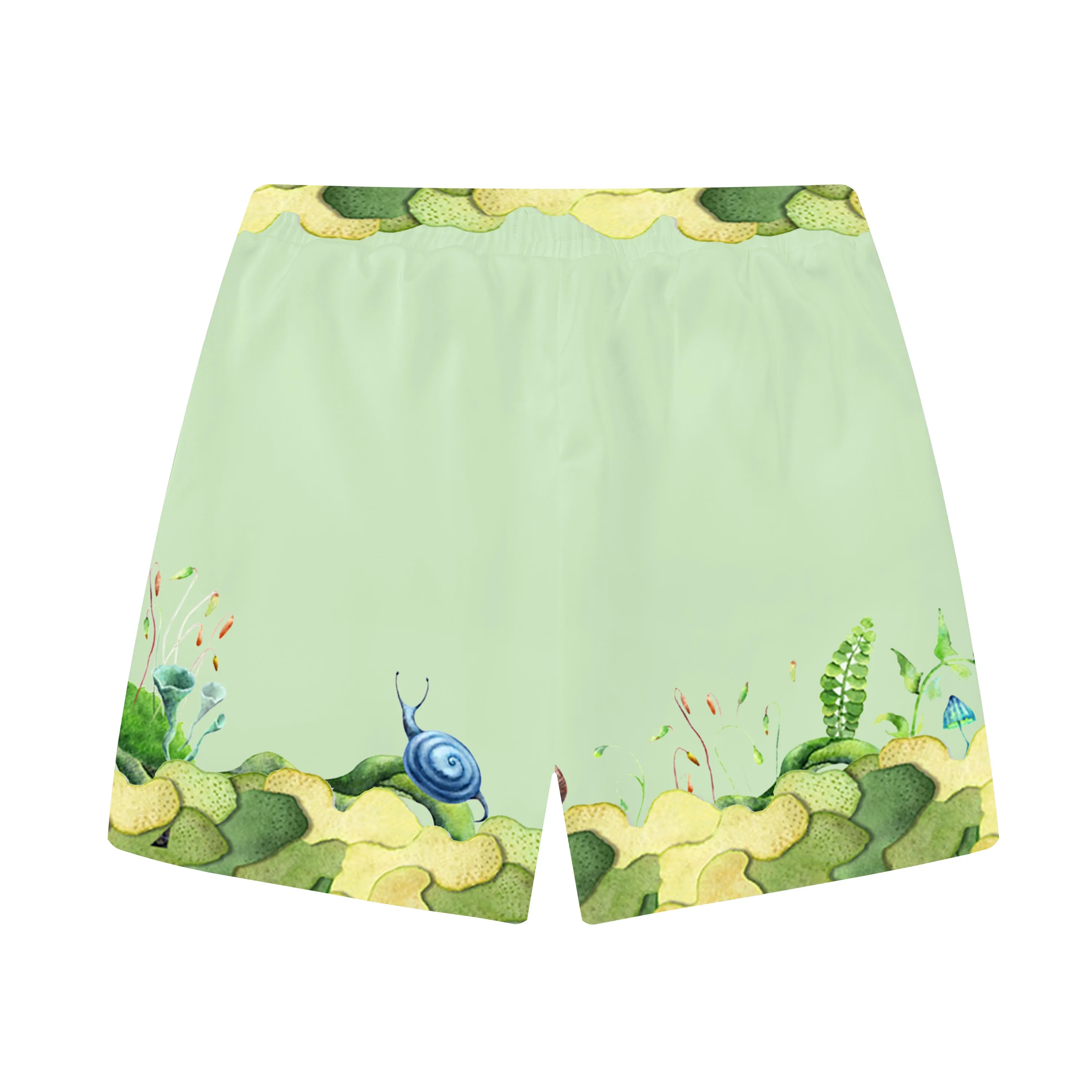 Summer Fresh Light Green Elastic Waistband Casual Shorts