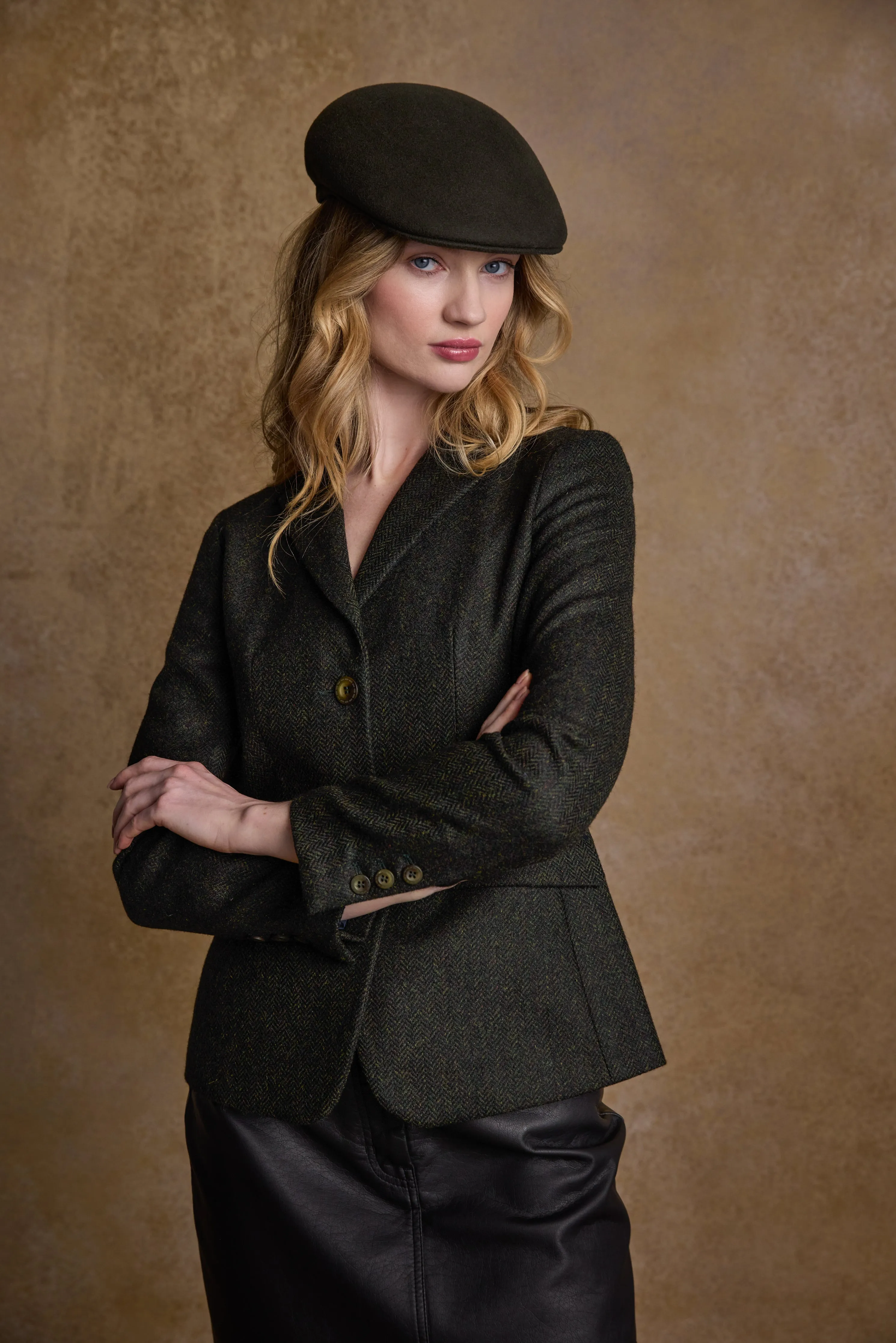 Tara Tweed Hacking Jacket - Deep Green Herringbone