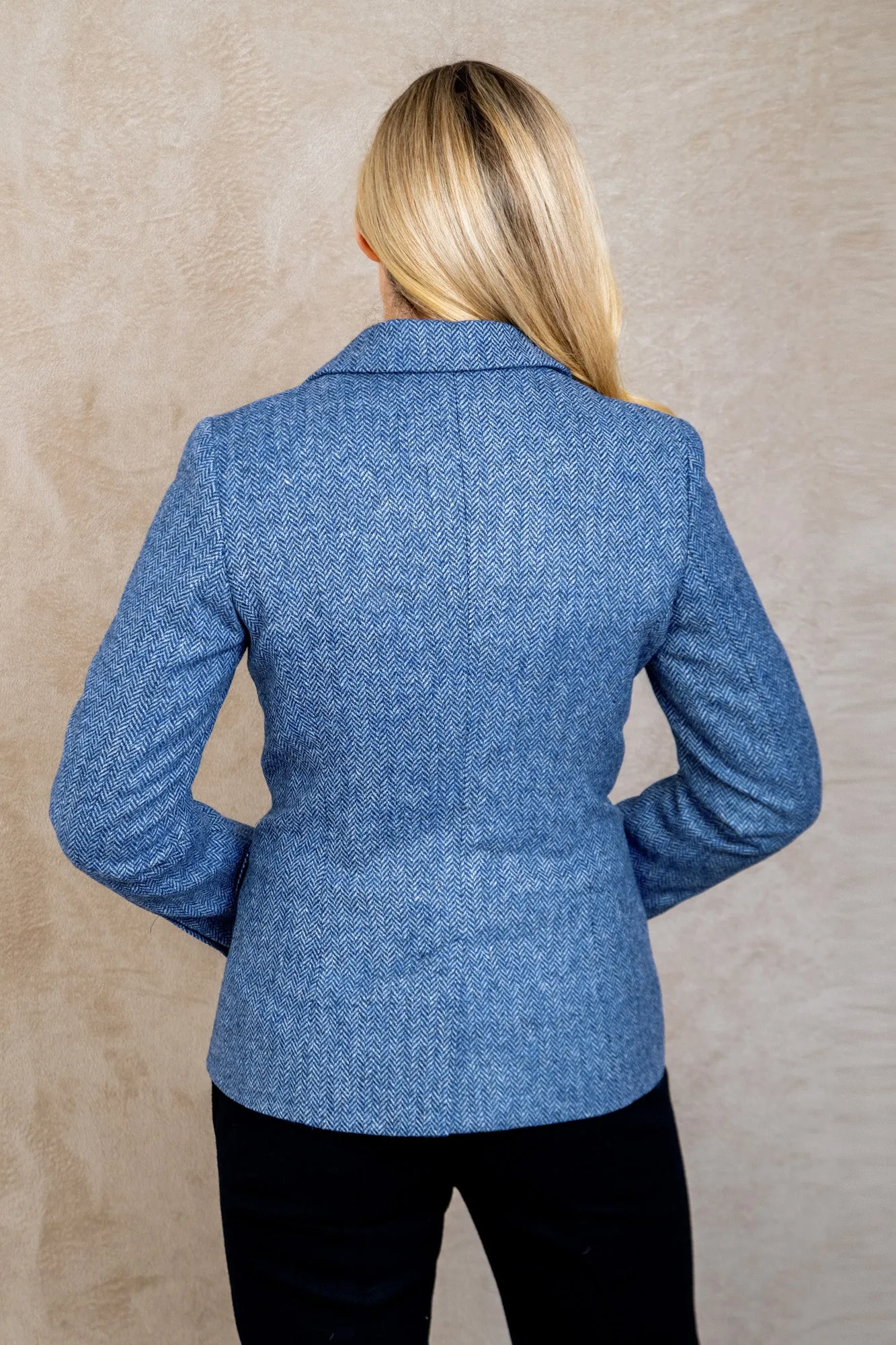 Tara Tweed Hacking Jacket - Light Blue Herringbone