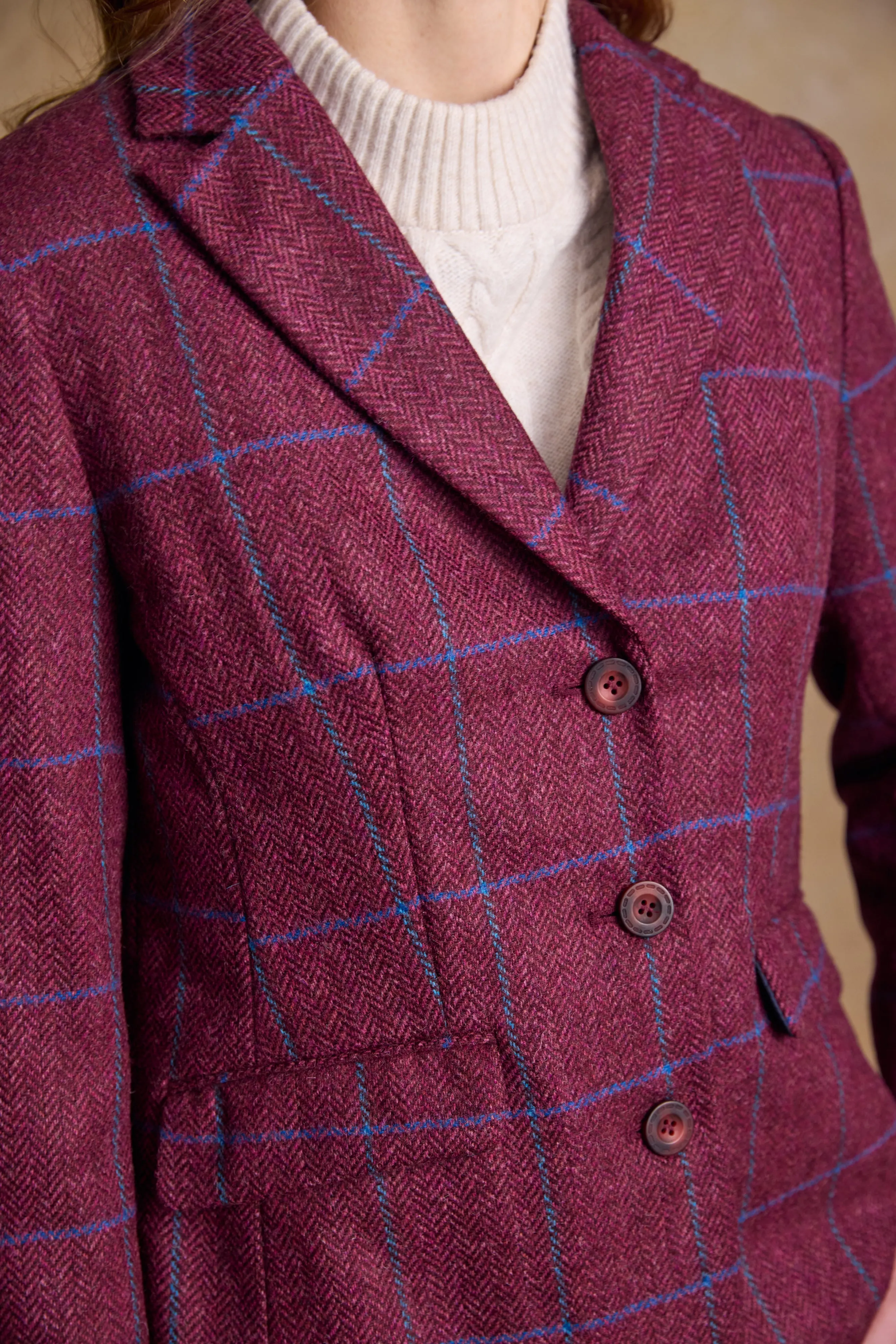 Tara Tweed Hacking Jacket - Rose Herringbone Check