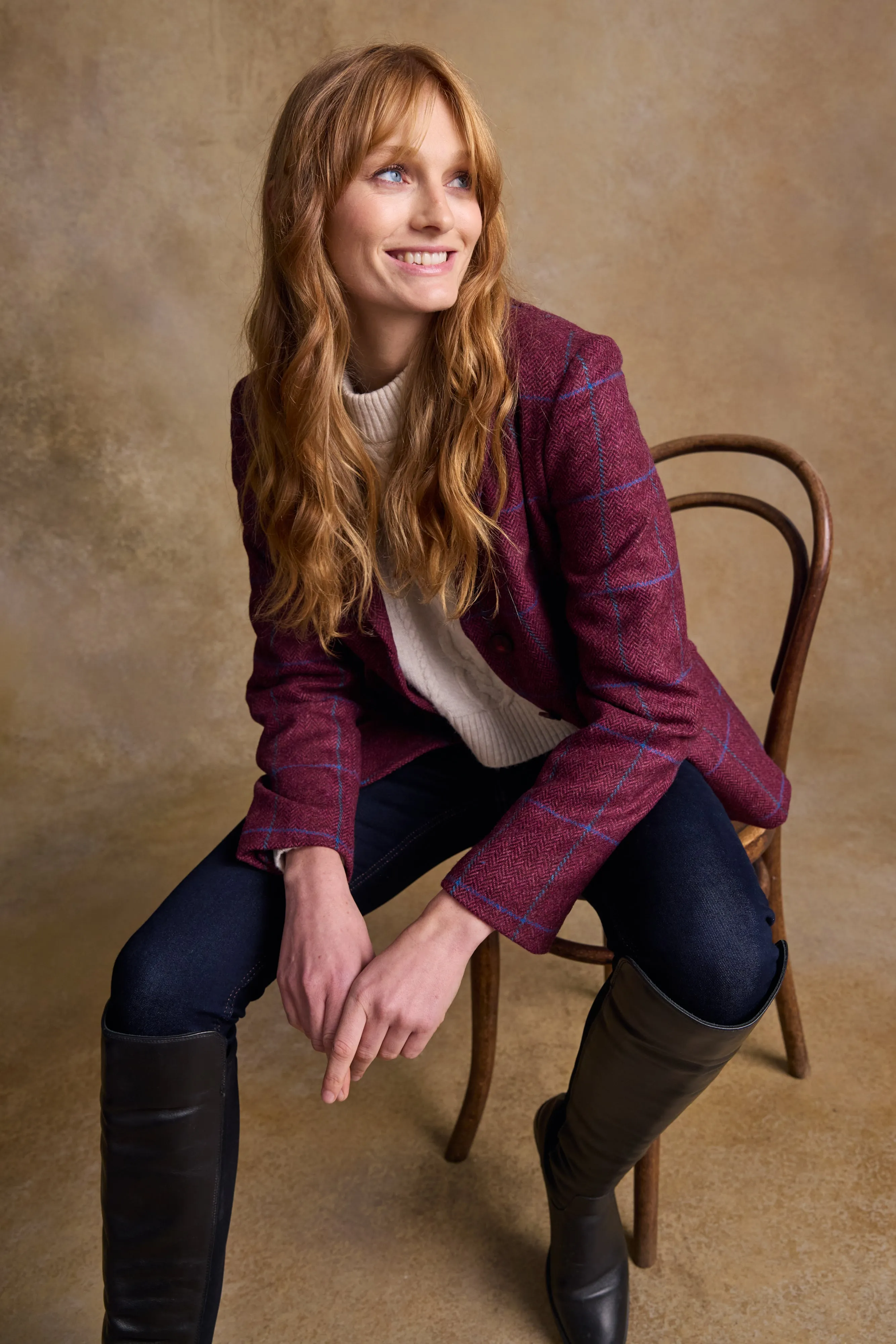 Tara Tweed Hacking Jacket - Rose Herringbone Check
