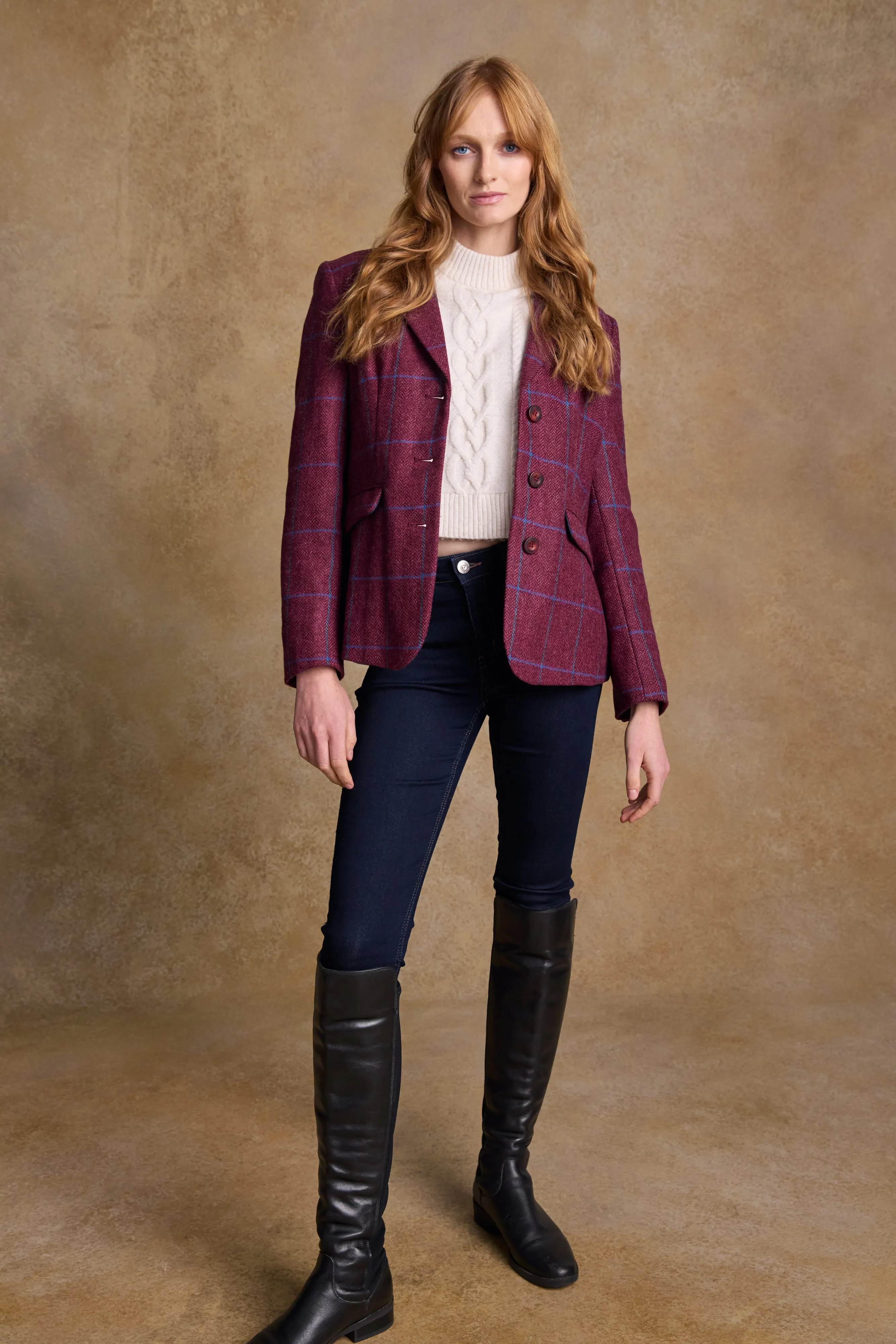 Tara Tweed Hacking Jacket - Rose Herringbone Check