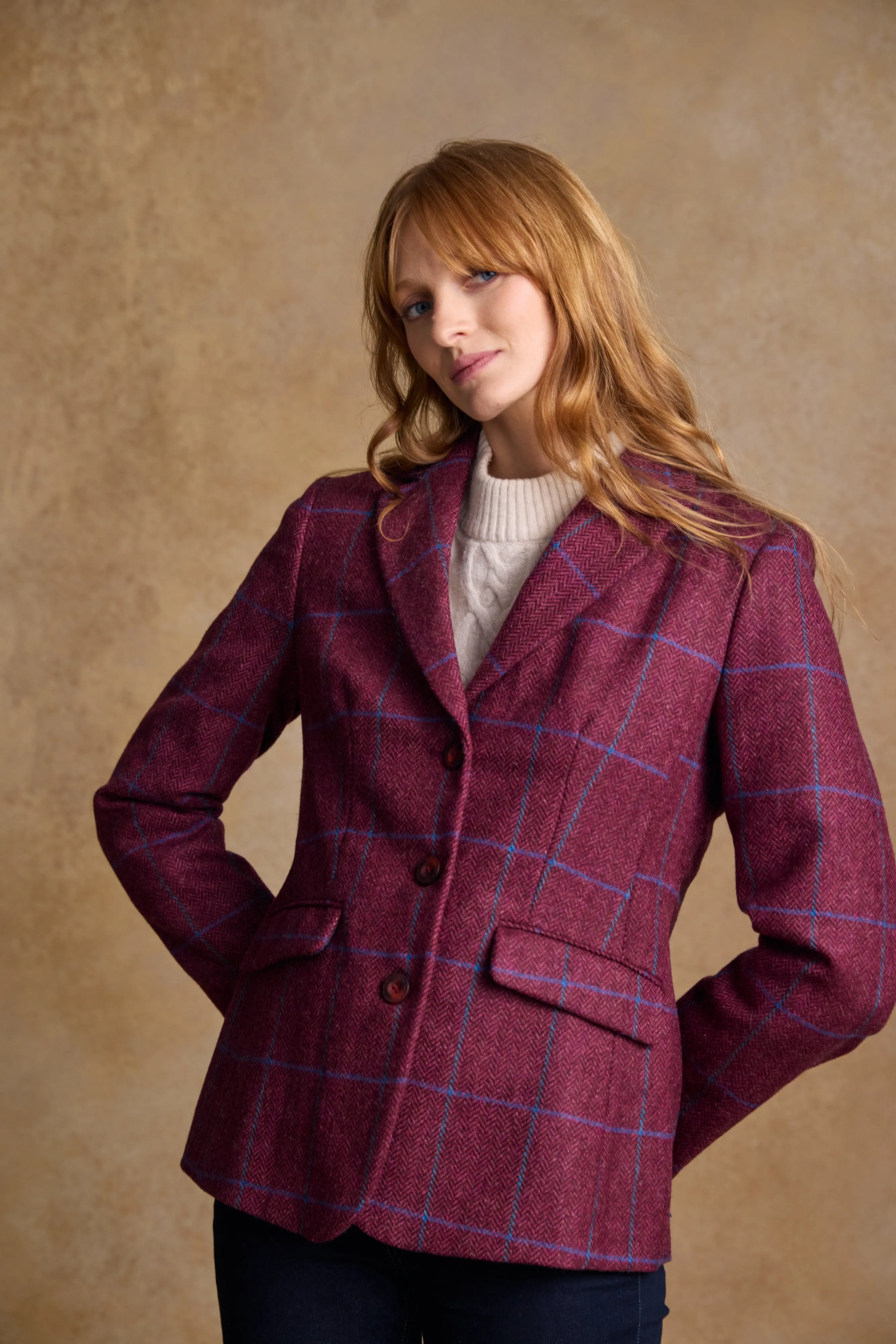 Tara Tweed Hacking Jacket - Rose Herringbone Check