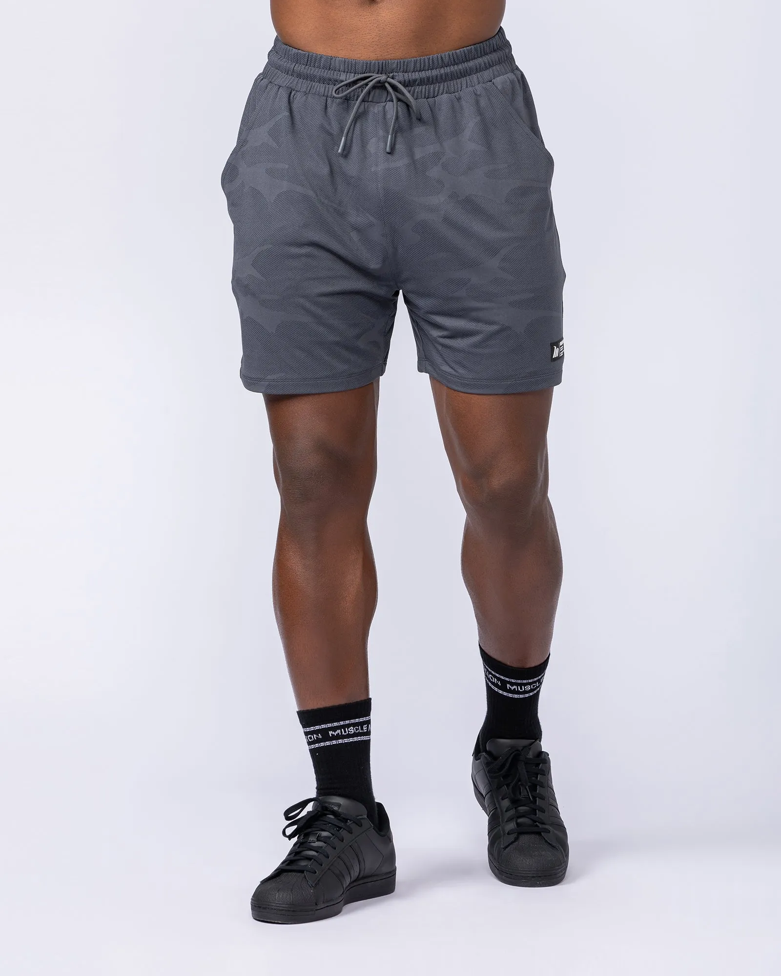 Tech Camo Lay Up 5" Shorts - Dark Grey Camo