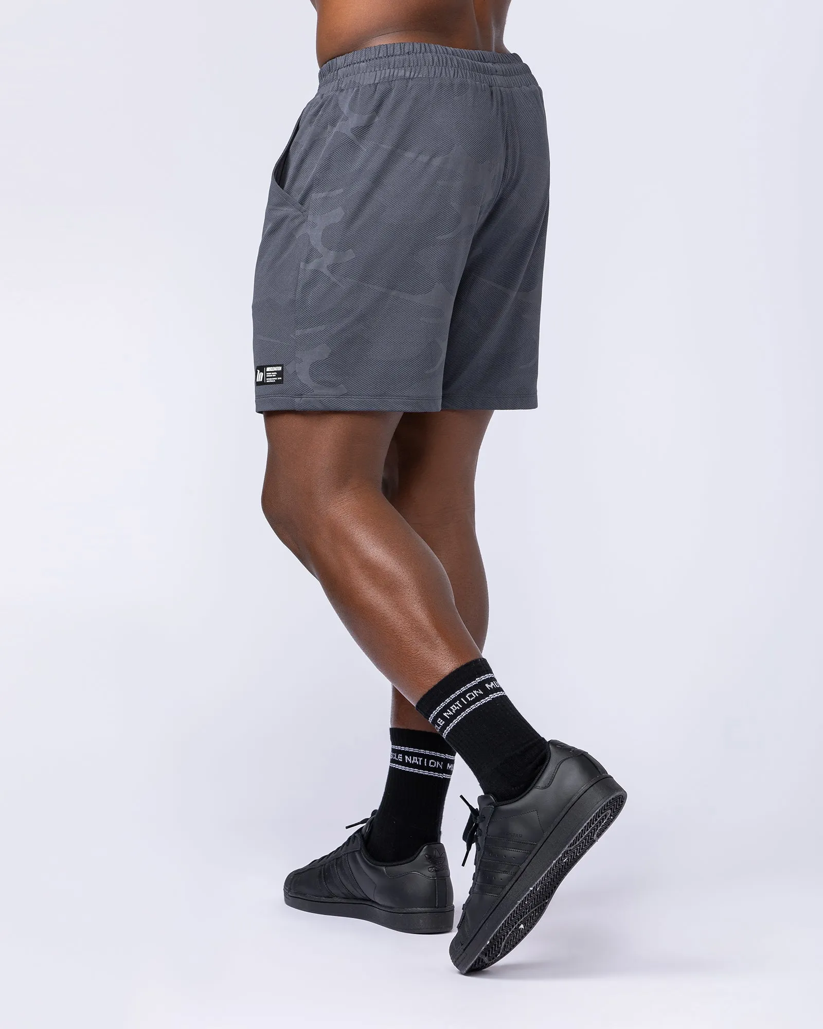 Tech Camo Lay Up 5" Shorts - Dark Grey Camo