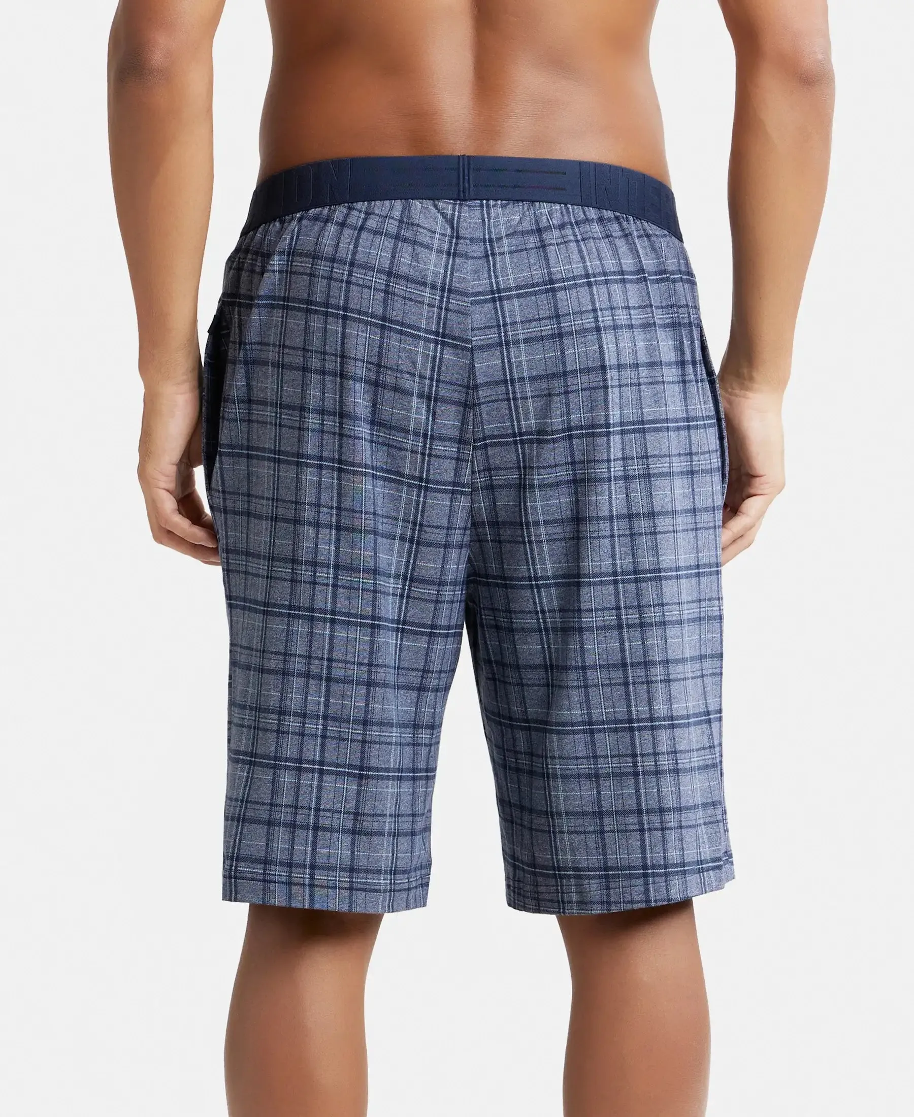 Tencel Micro Modal Cotton Elastane Stretch Regular Fit Checkered Sleep Shorts with Side Pockets - Mid Blue Print1