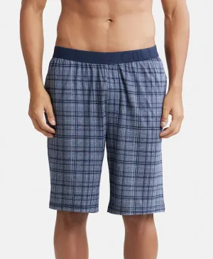 Tencel Micro Modal Cotton Elastane Stretch Regular Fit Checkered Sleep Shorts with Side Pockets - Mid Blue Print1