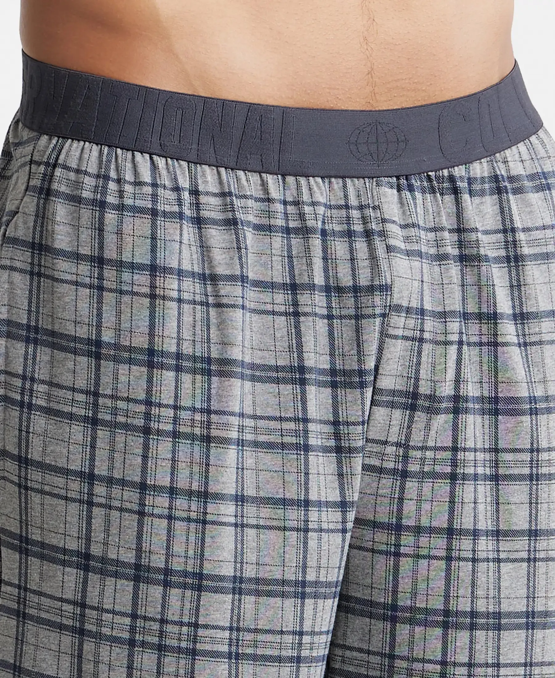 Tencel Micro Modal Cotton Elastane Stretch Regular Fit Checkered Sleep Shorts with Side Pockets - Mid Grey Melange & Ash Grey