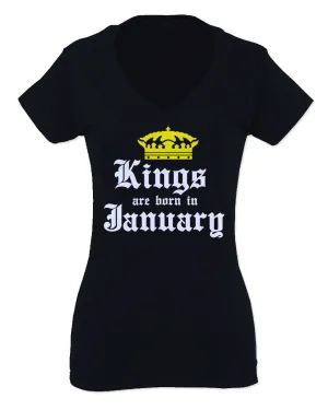 The Best Birthday Gift Kings are Born in January For Women V neck fitted T Shirt